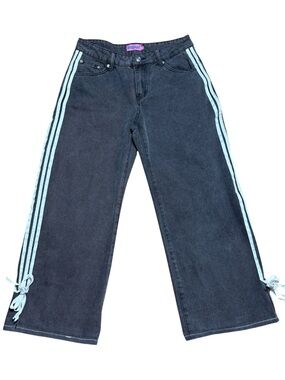 Edikted Wm’s Washed Black Stripe Tie Wide Leg Jeans In Sz S